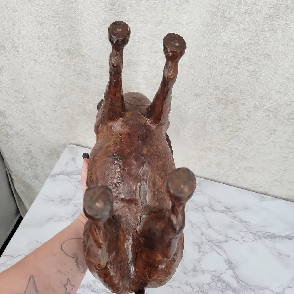 Vintage Tooled Leather Ram Sculpture Folk Art Perfect for your Cabin Lodge Ranch